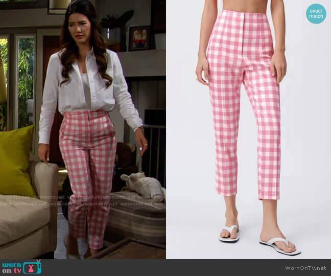 Zara High Waisted Gingham Pants worn by Steffy Forrester (Jacqueline MacInnes Wood) on The Bold and the Beautiful