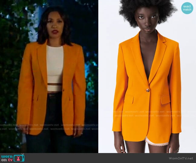 Zara Tailored Blazer with Pockets worn by Iris West (Candice Patton) on The Flash