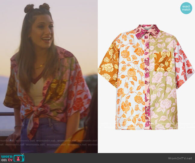 Zimmermann Lovestruck Contrast Floral Blouse worn by Nomi Segal (Emily Arlook) on Grown-ish