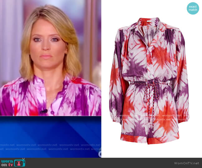 Zimmermann Shelly Tie Dye Chiffon Playsuit worn by Sara Haines on The View