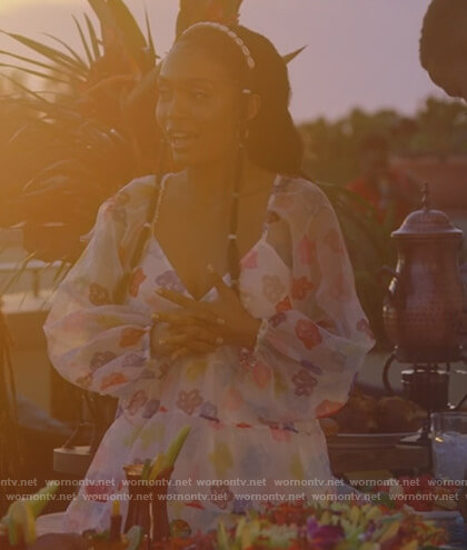 Zoey’s white floral sheer dress on Grown-ish