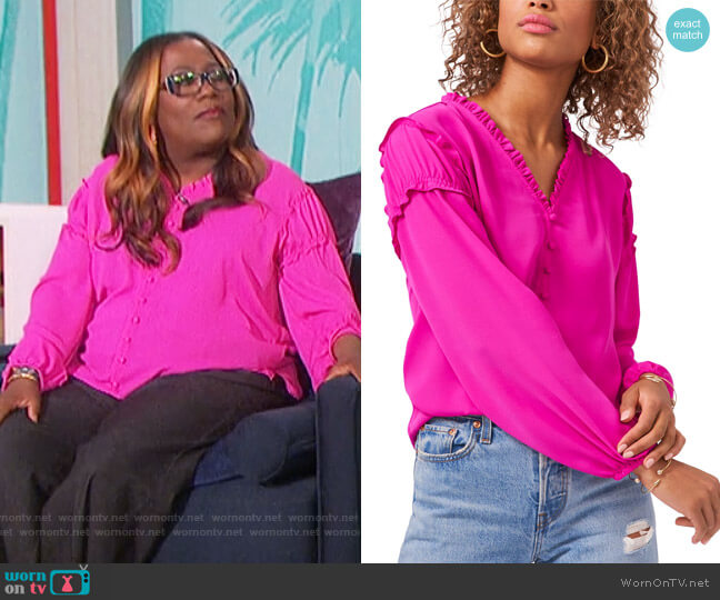 1.State Ruffled-Trim Blouse worn by Sheryl Underwood on The Talk