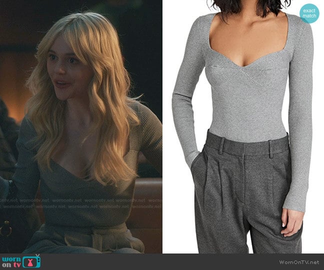 Fleur Du Mal Sweetheart Neckline Thong Bodysuit worn by Audrey Hope (Emily Alyn Lind) on Gossip Girl