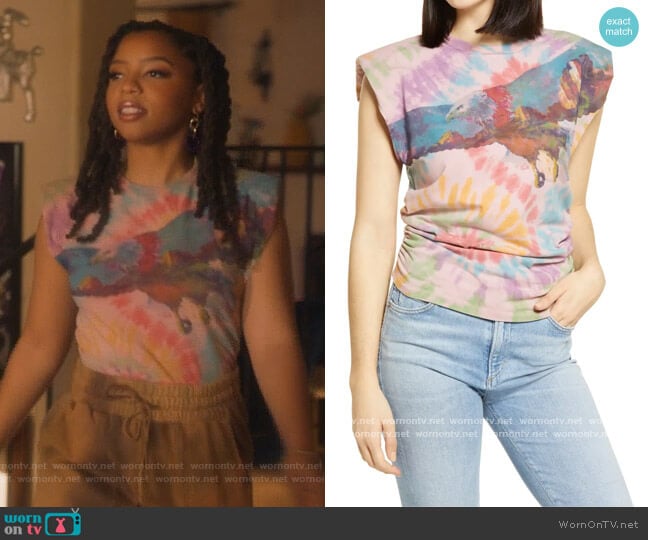 AFRM Billie Side Ruched Crop Tank worn by Jazlyn Forster (Chloe Bailey) on Grown-ish