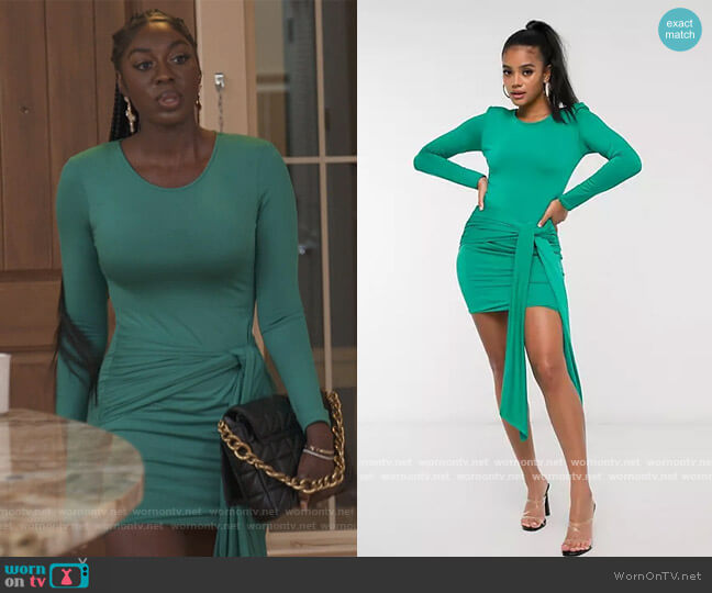 Aria Cove Long Sleeve Ruched Tie Front Mini Dress worn by Wendy Osefo on The Real Housewives of Potomac