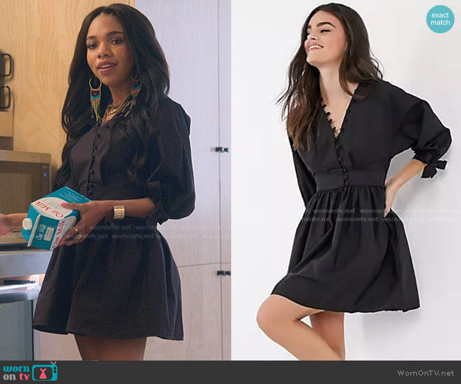 Asos Cotton Poplin Button Detail Mini Smock Dress with Tie Sleeves worn by Zelda Grant (Teala Dunn) on Good Trouble