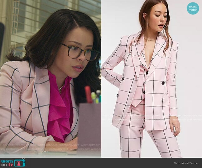 ASOS Double Breasted Suit Blazer in grid worn by Mariana Foster (Cierra Ramirez) on Good Trouble