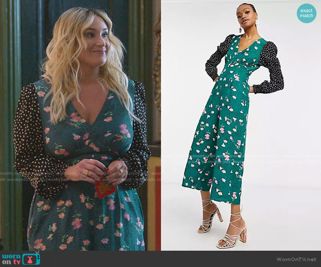 Asos Double Puff Sleeve Jumpsuit in Mixed Floral Spot Print worn by Davia (Emma Hunton) on Good Trouble