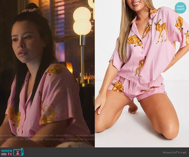ASOS Modal Deer short sleeve shirt & short Pajama set worn by Mariana Foster (Cierra Ramirez) on Good Trouble