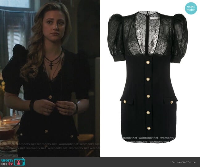 Alessandra Rich Lace-Panelled Mini Dress worn by Betty Cooper (Lili Reinhart) on Riverdale