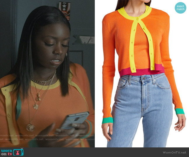 Alice + Olivia Rhoda Crop Colorblock Cardigan worn by Kiesha Williams (Birgundi Baker) on The Chi