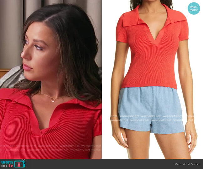Alice + Olivia Daralee Ribbed Fitted Polo Sweater worn by Katie Thurston on The Bachelorette