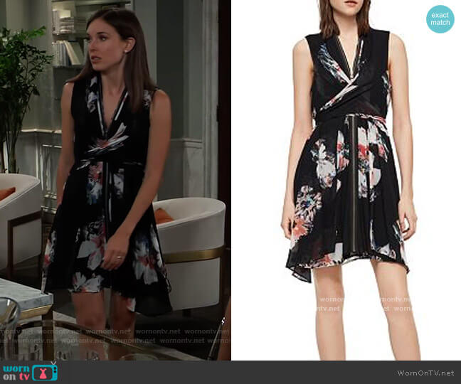 All Saints Jayda Floral-Print Zip-Front Dress worn by Willow Tait (Katelyn MacMullen) on General Hospital