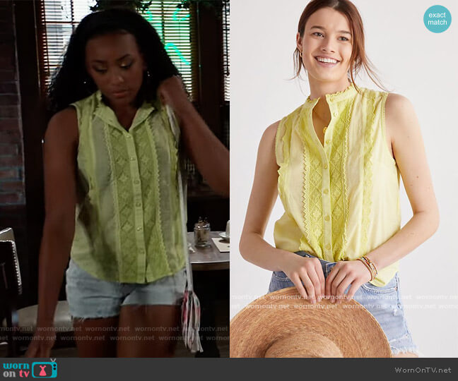 Anthropologie Pilcro Lace Blouse worn by Trina (Sydney Mikayla) on General Hospital