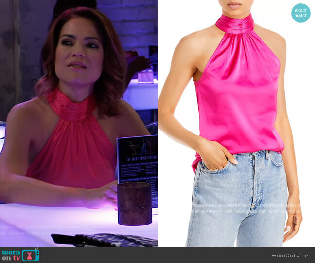 Aqua Sleeveless Halter Top worn by Elizabeth Webber (Rebecca Herbst) on General Hospital