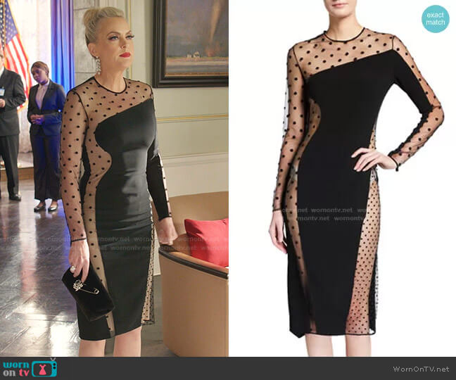 Stella McCartney Arielle Polka Dot Illusion Cady Cocktail Dress worn by Alexis Carrington (Elaine Hendrix) on Dynasty