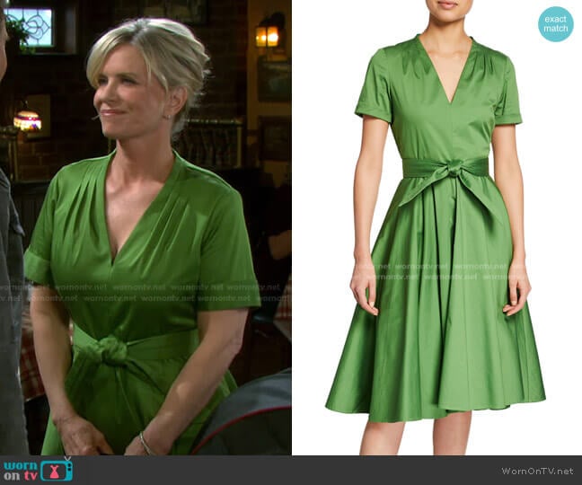 Badgley Mischka Belted V-Neck A-Line Short-Sleeve Dress worn by Kayla Brady (Mary Beth Evans) on Days of our Lives