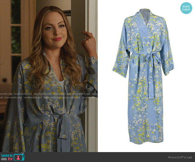 Bernadette Buttercup Field Floral Silk-Crepe De Chine Robe worn by Fallon Carrington (Elizabeth Gillies) on Dynasty