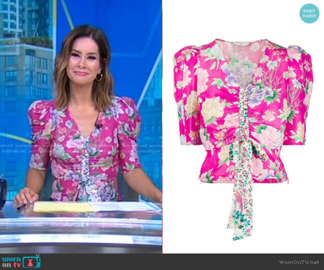 Sandro Becky Gathered-Front Top worn by Rebecca Jarvis on Good Morning America