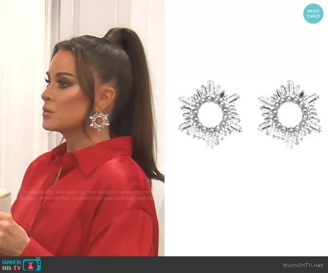 Amina Muaddi Begum Crystal Earrings worn by Kyle Richards on The Real Housewives of Beverly Hills