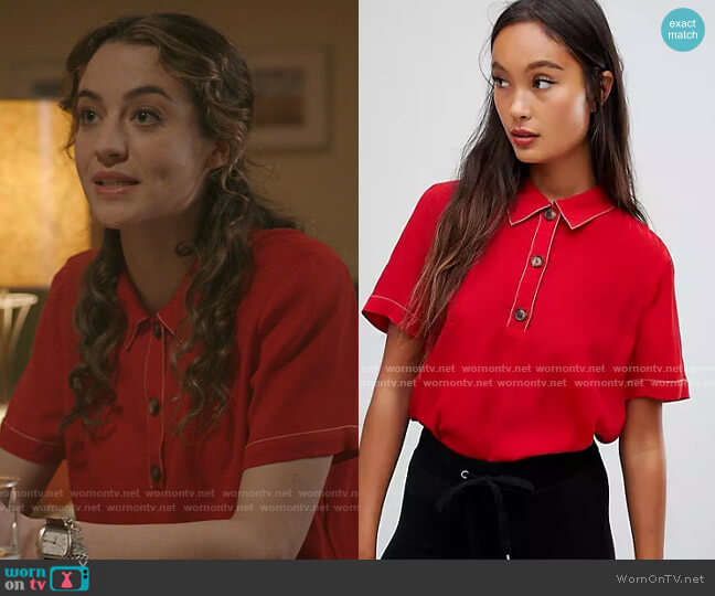 Bershka Contrast Stitch Button Top Blouse worn by Sarah Cooper (Stella Baker) on The Republic of Sarah
