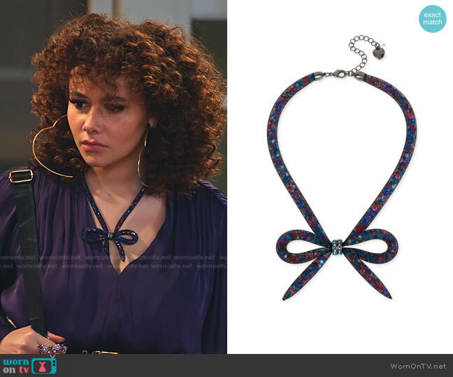 Betsey Johnson Mesh Bow Collar Necklace worn by Jade (Talia Jackson) on Family Reunion