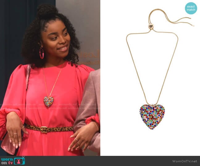 Betsey Johnson Pave Heart Pendant Slider Necklace