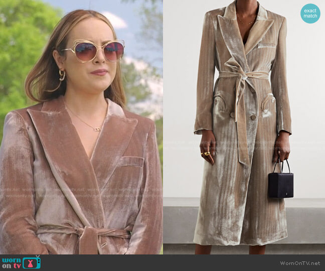 Blazé Milano Etoile Belted Herringbone Cotton-Velvet Midi Dress worn by Fallon Carrington (Elizabeth Gillies) on Dynasty