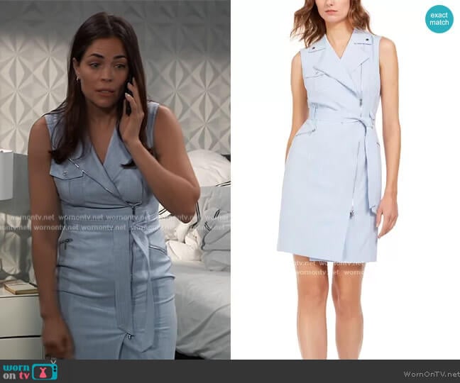 Calvin Klein Moto Wrap Dress worn by Britt Westbourne (Kelly Thiebaud) on General Hospital