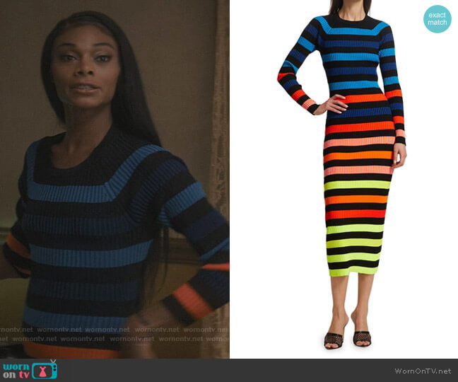Christopher John Rogers Rainbow Striped Ribbed Midi Dress worn by Imani (Jasmine Davis) on The Chi