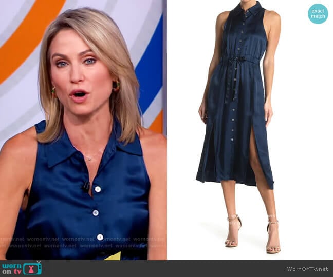 Cinq a Sept Joyce Sleeveless Tie Waist Midi Dress worn by Amy Robach on Good Morning America