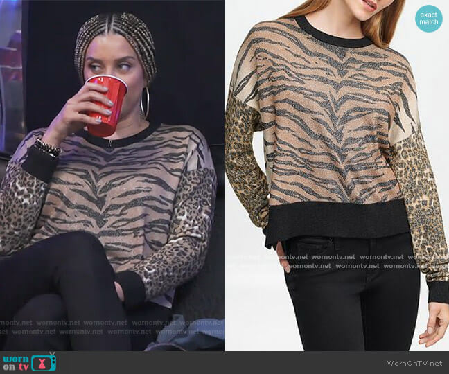 DKNY Mixed Animal Print Sweater worn by Robyn Dixon on The Real Housewives of Potomac