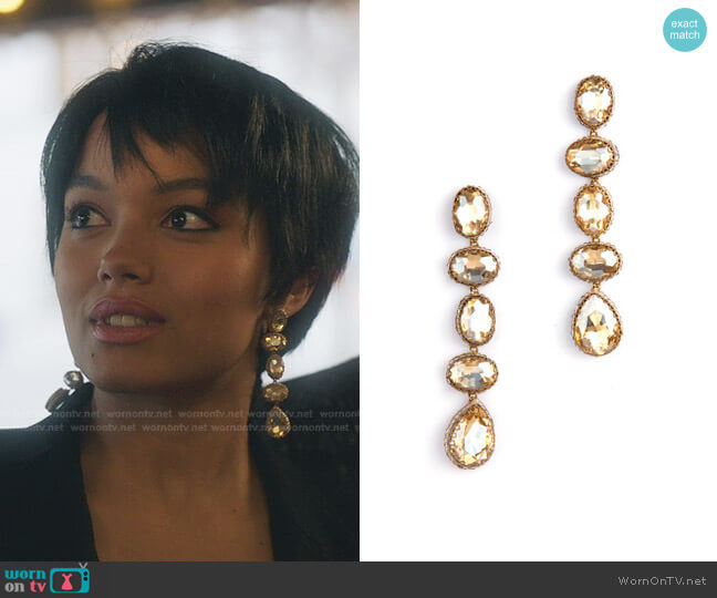 Deepa Gurnani Tyra Drop Earrings worn by Zoya Lott (Whitney Peak) on Gossip Girl