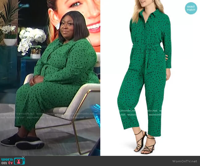 Eloquii Dot Long Sleeve Jumpsuit worn by Loni Love on E! News