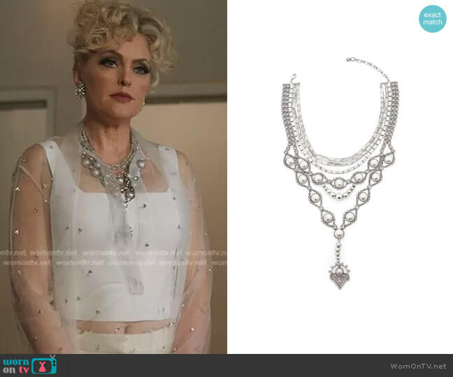 Dylanlex Gigi Statement Bib Necklace w/ Y-Drop worn by Alexis Carrington (Elaine Hendrix) on Dynasty