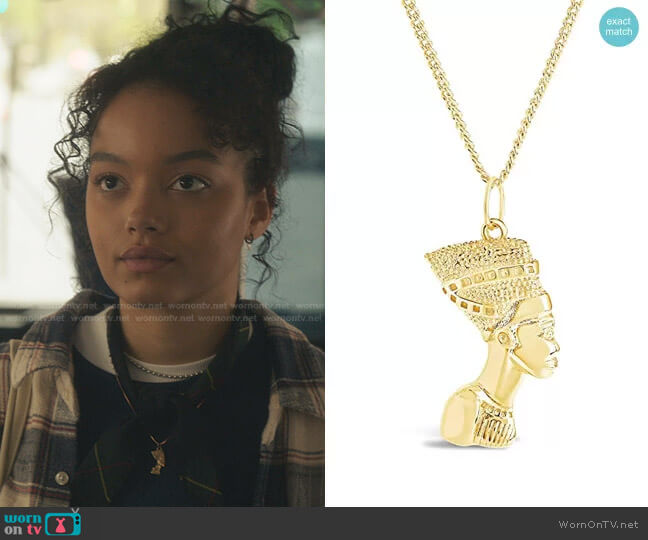 Sterling Forever Egyptian Pharaoh Bust Necklace worn by Zoya Lott (Whitney Peak) on Gossip Girl