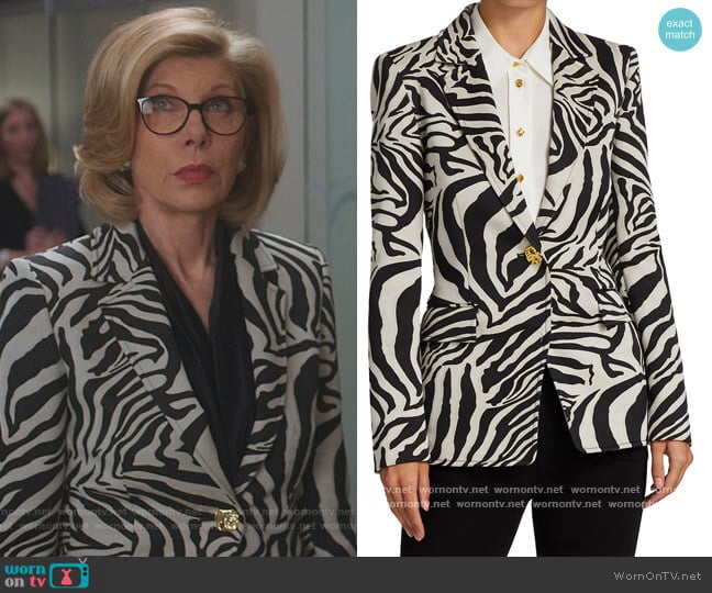 Escada Jacquard Zebra-Print Blazer Jacket worn by Diane Lockhart (Christine Baranski) on The Good Fight