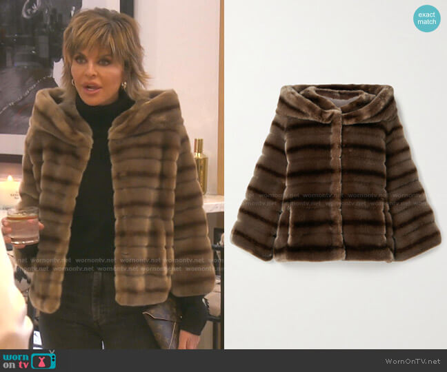 Faz Not Fur Swinger Striped Faux Fur Jacket In Brown worn by Lisa Rinna on The Real Housewives of Beverly Hills