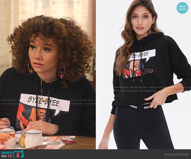 Forever 21 Byee-Byee Graphic Hoodie worn by Jade (Talia Jackson) on Family Reunion