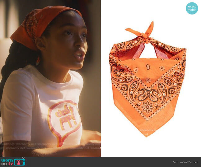 Forever 21 Orange Pailsley Print Bandana worn by Zoey Johnson (Yara Shahidi) on Grown-ish