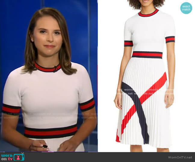 Ted Baker Fynlie Knitted Pleated-Skirt Dress worn by Elizabeth Schulze on Good Morning America