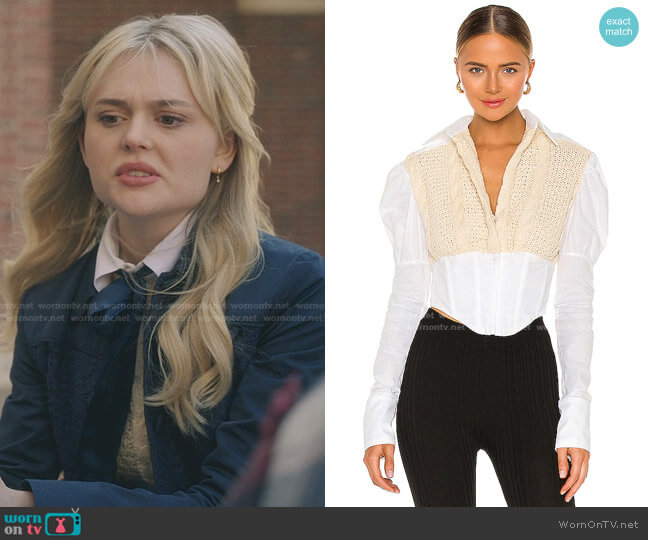 Danielle Guizio Knit Corset Puff Sleeve Shirt worn by Audrey Hope (Emily Alyn Lind) on Gossip Girl