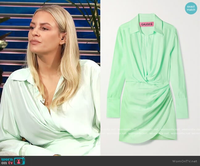 Gauge81 Naha draped silk mini shirt dress worn by Morgan Stewart on E! News