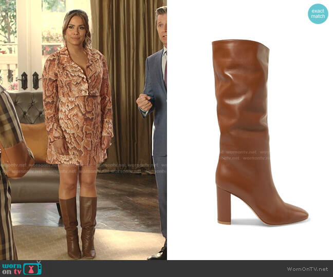 Gianvito Rossi Laura Leather Knee Boot worn by Cristal Jennings (Daniella Alonso) on Dynasty