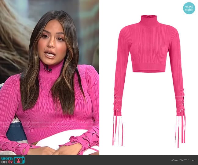 Herve Leger Rib Lace-Up Crop Top worn by Erin Lim on E! News