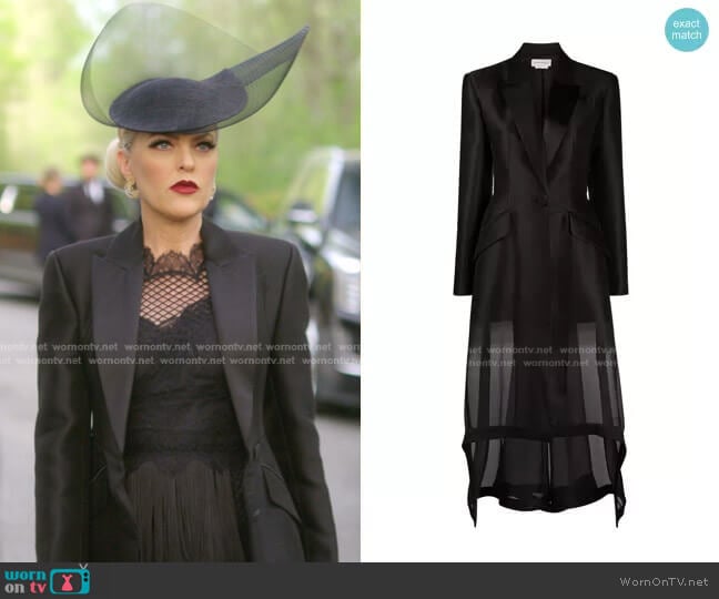 Alexander McQueen High-Low Sheer Wool-Silk Jacket worn by Alexis Carrington (Elaine Hendrix) on Dynasty
