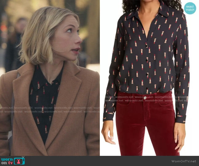 L'Agence Holly Lipstick Print Blouse worn by Kate Keller (Tavi Gevinson) on Gossip Girl