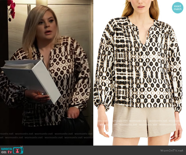 INC International Concepts Batik-Print Peasant Top worn by Maxie Jones (Kirsten Storms) on General Hospital