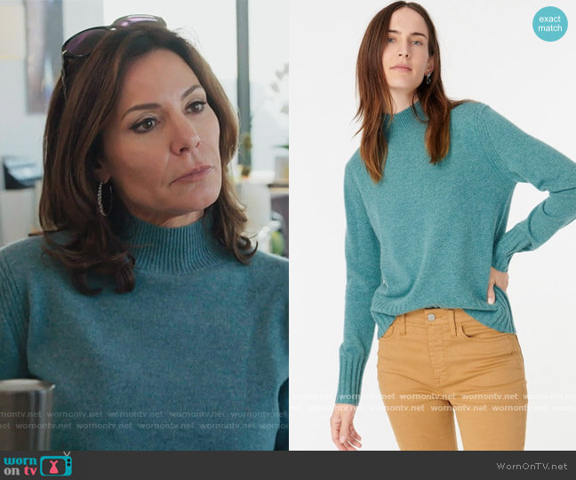 J. Crew Mockneck Sweater in Bright Harbour worn by Luann de Lesseps on The Real Housewives of New York City