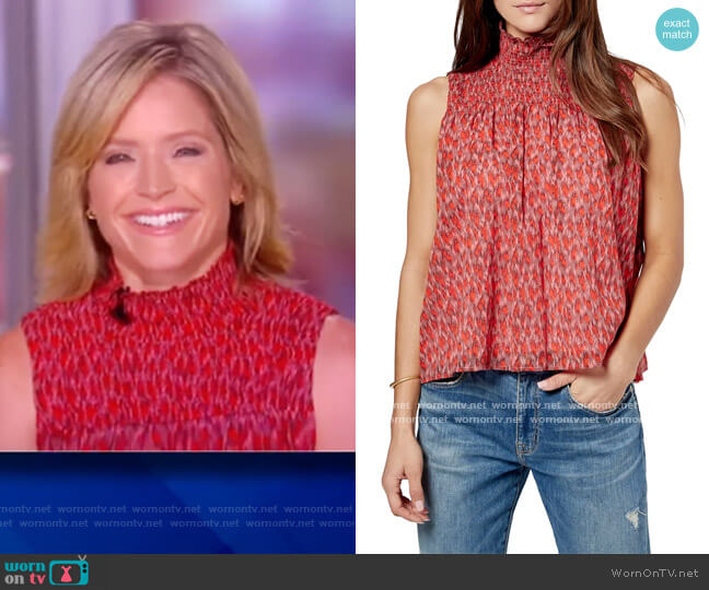 Joie Mika Sleeveless Smocked-Neck Top worn by Sara Haines on The View